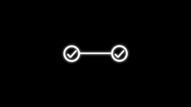 2 step process with check mark icon animation. Step-by-step process icon with check mark animation black background with alpha.