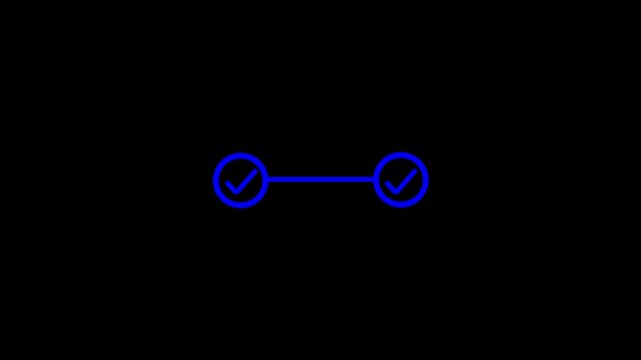 2 step process with check mark icon animation. Step-by-step process icon with check mark animation black background with alpha.