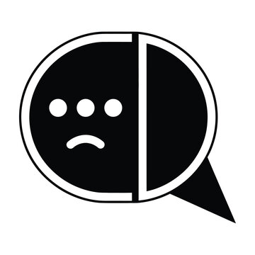 Sad face emoticon with divided black and white speech bubble symbol