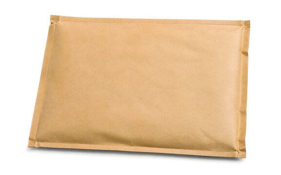 Brown kraft mailer envelope isolated on white background, packaging mockup