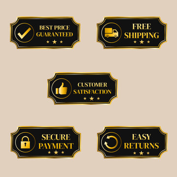 Black and gold trust seals for online stores ensuring customer confidence and sales
