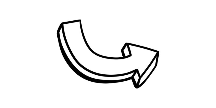 Hand drawn curved arrow doodle with 3d effect for direction pointing and infographic highlights.