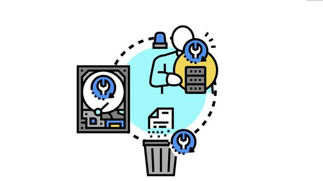 Person working on a data backup system, protecting server information, maintaining hard drive health, and deleting unnecessary files for system optimization and security