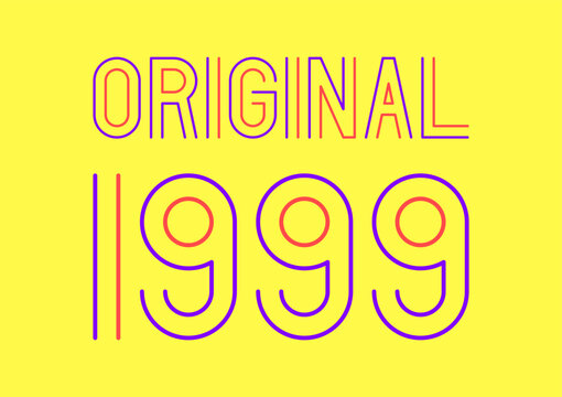 Violet and red original year 1999 text on yellow background