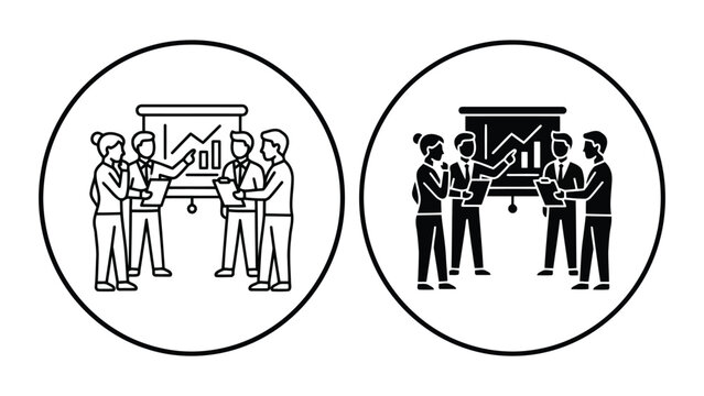Business team discussion and data analysis in front of charts icon with business