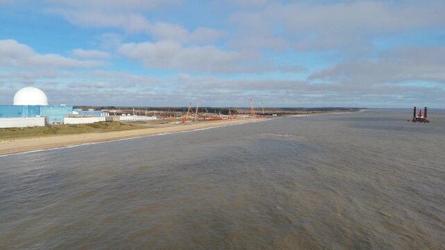 High Angle View of Sizewell B Dome Reactor and Coastal Energy Infrastructure UK