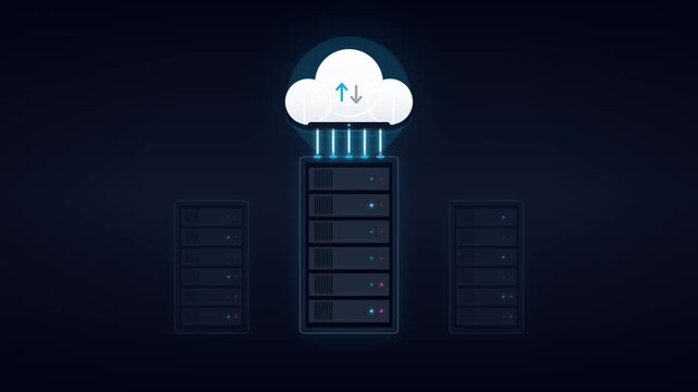 Digital Data Syncing Across Server Racks and Cloud Infrastructure Network Technology Motion