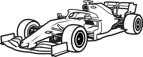 Fototapeta premium Formula One race car outline in black and white isolated on a white background representing speed and competition