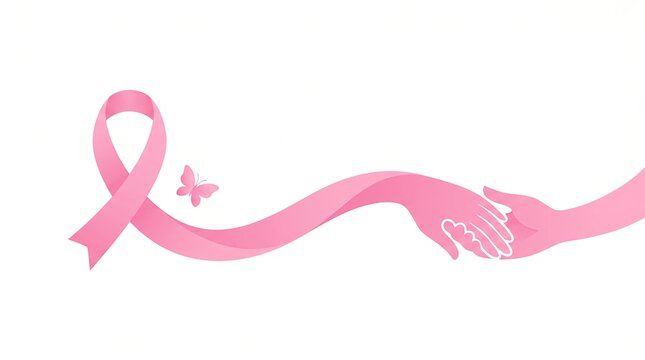 Breast Cancer Awareness Pink Ribbon With Helping Hands And Butterfly Symbolizing Hope Support Unity And Women's Health