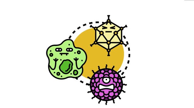 Diverse microorganisms, including a simplified virus, amoeba, and bacteria, symbolize infection, pathology, and detection in medical and scientific contexts