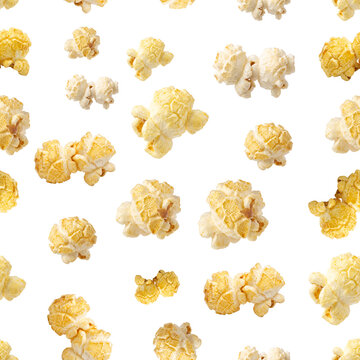 Golden Butter Popcorn Seamless Pattern for Cinema Snack Packaging and Food Design
