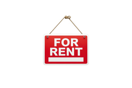 Red for rent sign hanging with rope