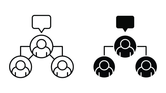 Team communication hierarchy icon set with speech bubble, communication