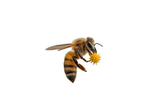 Honey bee carrying pollen grain on transparent background