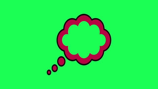 Bright green background with a red cartoon thought bubble illustration