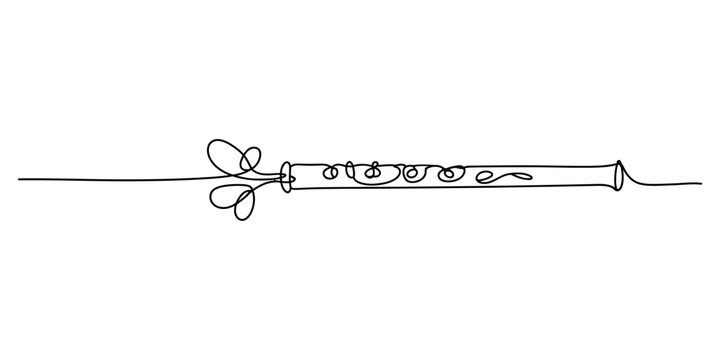 Continuous single line drawing of a musical clarinet instrument