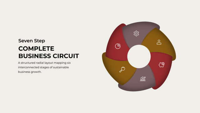 Circular pinwheel wheel infographic with six connected segments.