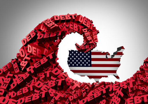 US Debt crisis as the American economy in danger or  financial trouble due to spending with a fear of ballooning deficit in the United States economic situation as a huge risk to Washington.