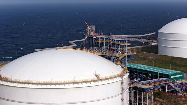Aerial View of AES Andres Natural Gas Storage Tanks and Coastal Terminal