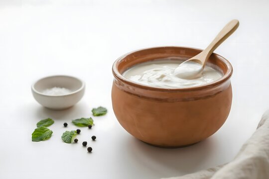 Creamy Homemade Yogurt in Ceramic Bowl &ndash; Healthy Probiotic Breakfast Food