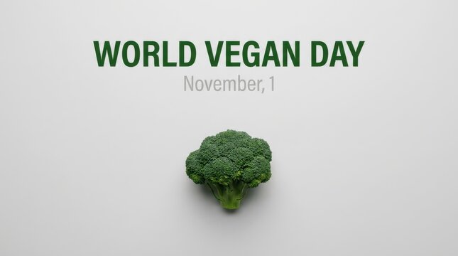 Fresh green broccoli floret centered on white background for world vegan day on november 1.