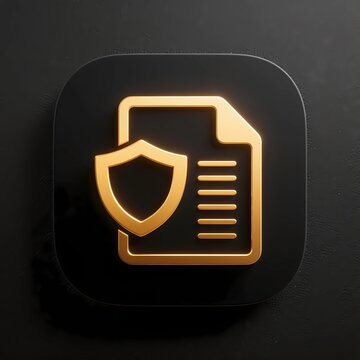 3D Golden Secured File Shield App Icon