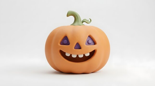 A cute cartoonstyle jackolantern pumpkin with a green stem, isolated on white background