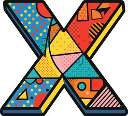 Obraz premium Letter x with colorful pop art style pattern and geometric shapes isolated graphic design element