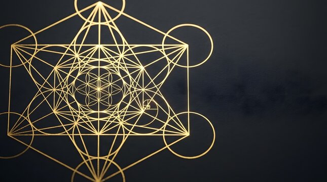 Gold Metatron Cube geometric pattern on dark background for luxury abstract design