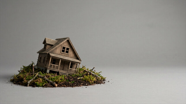 Home at Risk from Land Subsidence and Unstable Ground, Property Damage Anxiety Concept