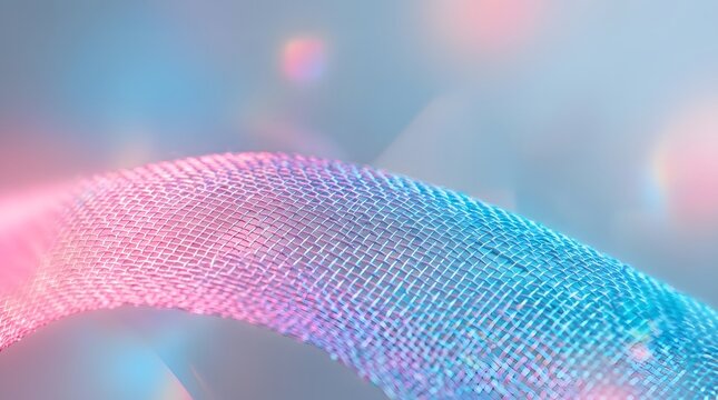 Holographic mesh gradient texture with iridescent light bokeh and abstract wave pattern