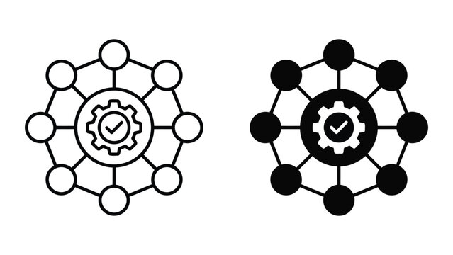Centralized network hub optimization icon set with centralized, connection