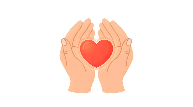 Two hands gently holding a red heart symbol illustration design