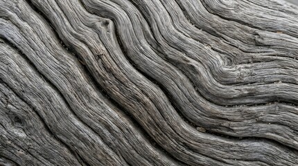 Fototapeta premium Weathered driftwood texture with wavy grain patterns, aged gray wood surface, natural organic timber background for rustic design