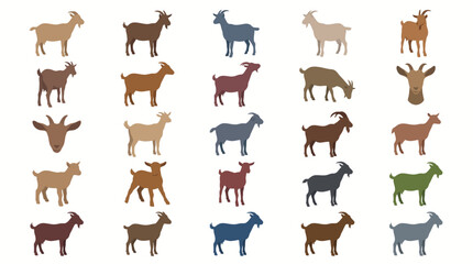 Fototapeta premium Set of various flat vector goat icons in different colors and poses.