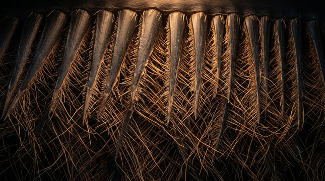 Close up macro texture of whale baleen plates and bristles