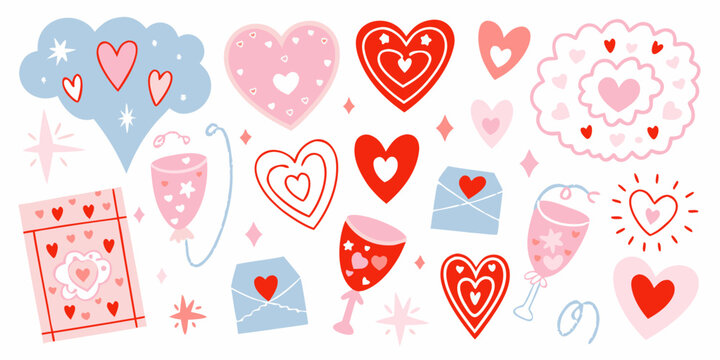 Heart And Letter Illustration Collection Pink And Red Valentine s Day Design