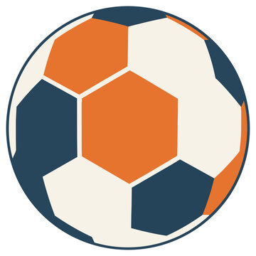 Classic football with geometric panel pattern in bold flat colors isolated on a white background sports concept