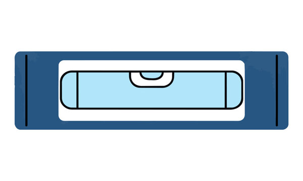 Simplified construction spirit level icon featuring a horizontal vial with a single air bubble on a white background. Building and repair tool concept