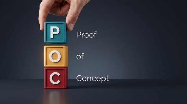Hand Arranging POC Blocks Signifying Proof Of Concept Phase In Project Development