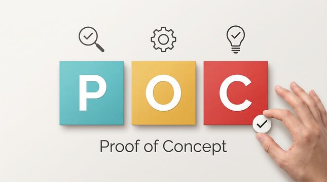 Hand Placing Checkmark On POC Proof Of Concept Acronym Colored Blocks