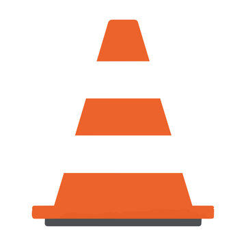 Minimalist stylized traffic cone with bold orange and white stripes isolated on a white background, safety and caution concept