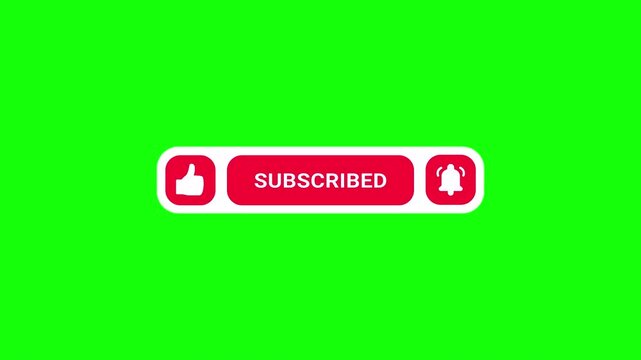 Animated panel of like, subscribe, and notification button youtube elements popping up on green screen backdrop 4K resolution