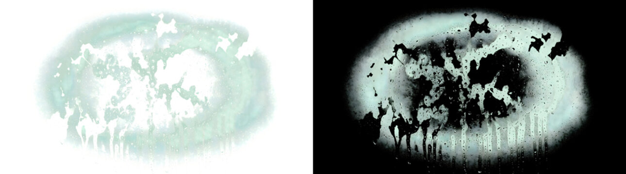 Oval shaped mist patch reveals abstract condensation marks isolated cleanly and designed for PNG, Transparent and Black Background Versions in creative use