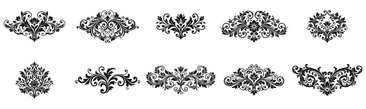 Vintage scroll patterns set with black ornate floral motifs.