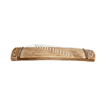 Watercolor illustration of a traditional Japanese koto string instrument