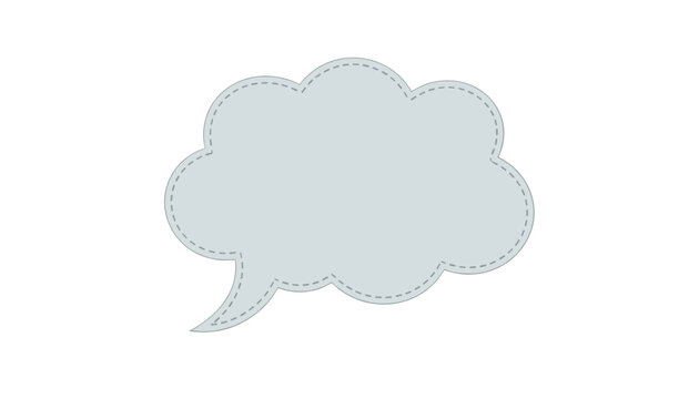 Large light grey cloud shaped speech bubble with a dashed border outline on a clean white background.