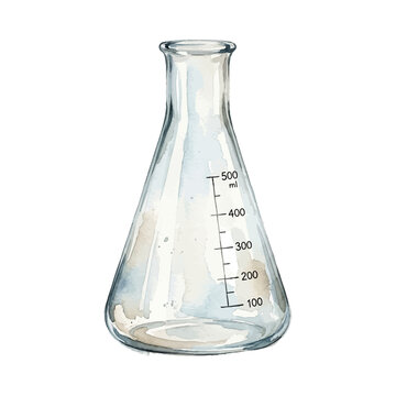 Watercolor Illustration of a Classic Bunsen Burner with Flame on White Background