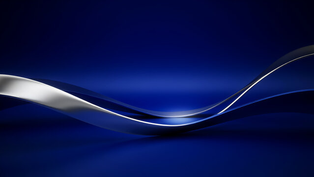 Abstract blue background with silver wave graphic, glossy curved line texture for business, corporate presentation and technology concepts with space for text
