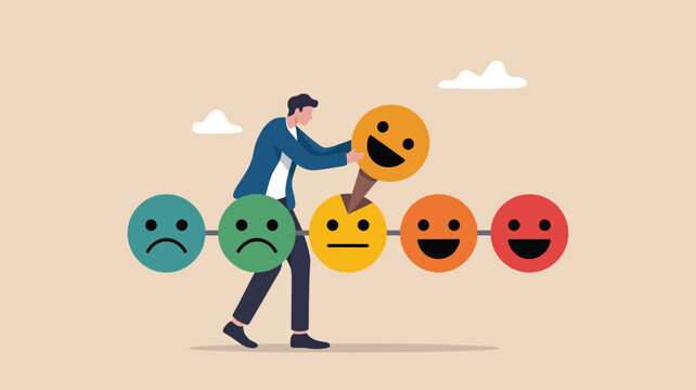 Creative team mood and customer feedback concept with colorful emotion icons